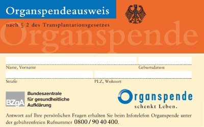 Organspendeausweis nach dem Transplantationsgesetz